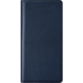 Diarycase Coque clapet en cuir véritable avec support aimanté pour Apple iPhone 6/6s Plus, Bleu Marine Lézard