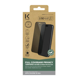 Protection d'&eacute;cran Priv&eacute;e en verre tremp&eacute; (60% verre tremp&eacute; recycl&eacute;) pour Apple iPhone 16 Pro, Noir