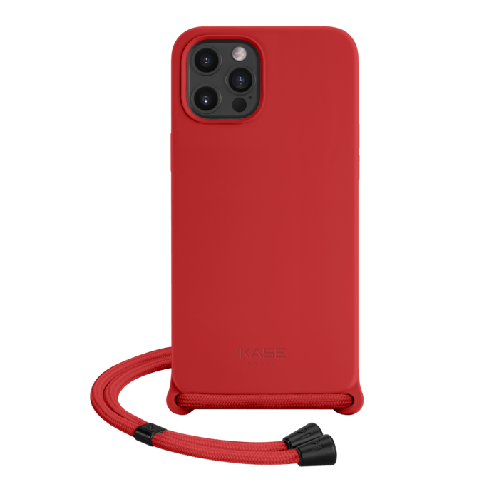Coque en gel de silicone doux en bandoulière pour Apple iPhone 12 Pro Max, Rouge Ardent