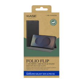 Coque clapet folio avec fente pour cartes & support pour Samsung Galaxy S25 Ultra 5G, Noir