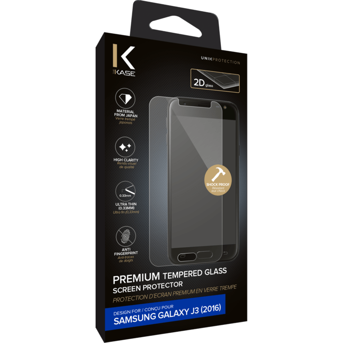 Protection d'&eacute;cran premium en verre tremp&eacute; pour Samsung Galaxy J3(2016), Transparent