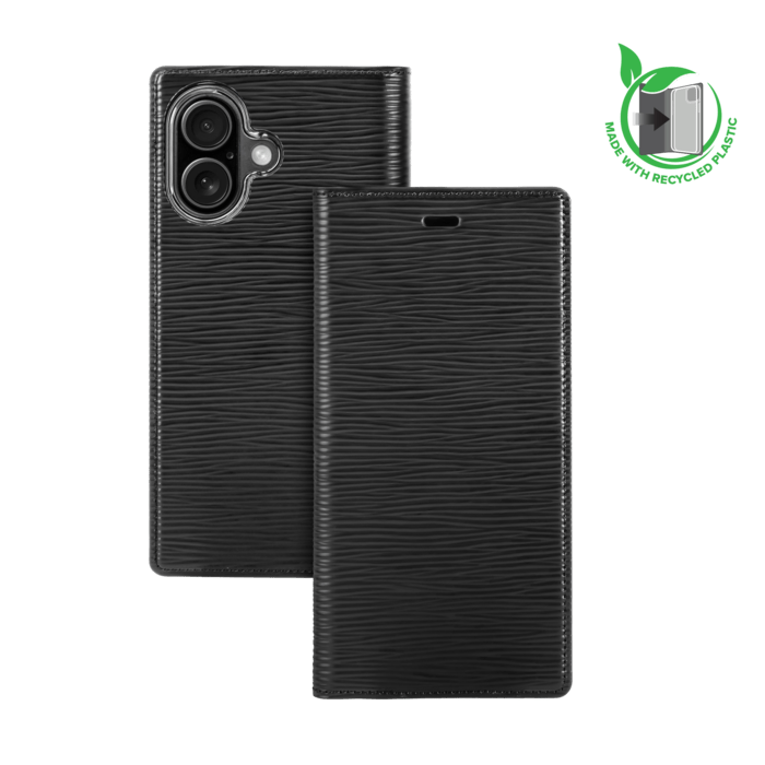 Diarycase 2.0 Coque clapet en cuir v&eacute;ritable avec support aimant&eacute; et fabriqu&eacute; avec un &eacute;tui en plastique recycl&eacute; pour Apple iPhone 17, Noir Minuit