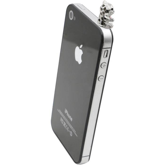 Jack Plug bijoux, Ourson avec n&oelig;ud en strass, Platine