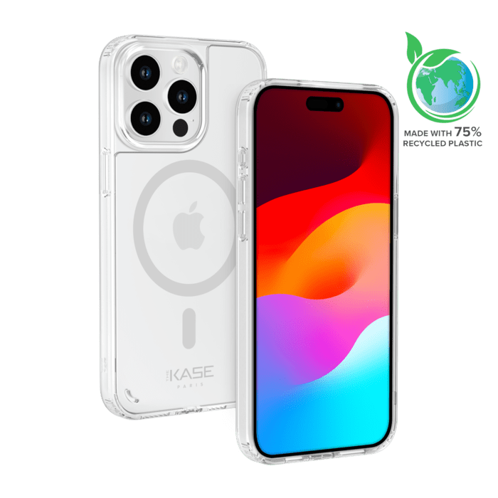 Coque antibact&eacute;rienne antichoc magn&eacute;tique invisible Fabriqu&eacute; Avec du 75% Plastique Recycl&eacute; pour Apple iPhone 15 Pro Max, Transparente