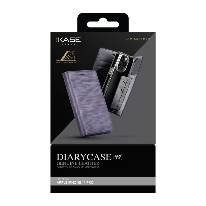 Diarycase 2.0 Coque clapet en cuir v&eacute;ritable avec support aimant&eacute; pour Apple iPhone 14 Pro, Vesper Violet