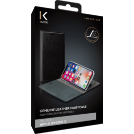 Diarycase Coque clapet en cuir véritable avec support aimanté pour Apple iPhone X, Noir Lézard