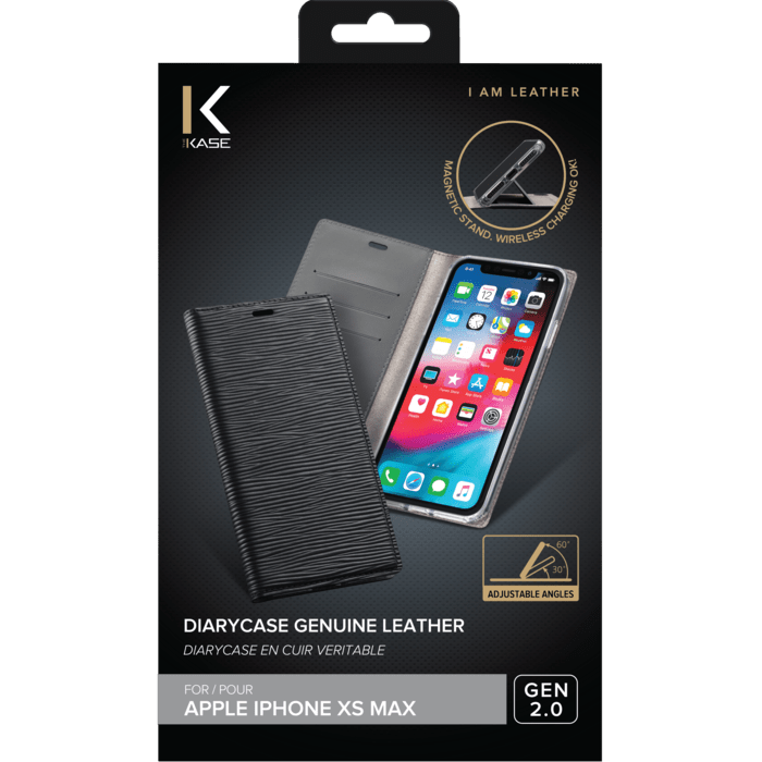 Diarycase 2.0 Genuine Leather flip case with magnetic stand for Apple iPhone XS Max, Midnight Black