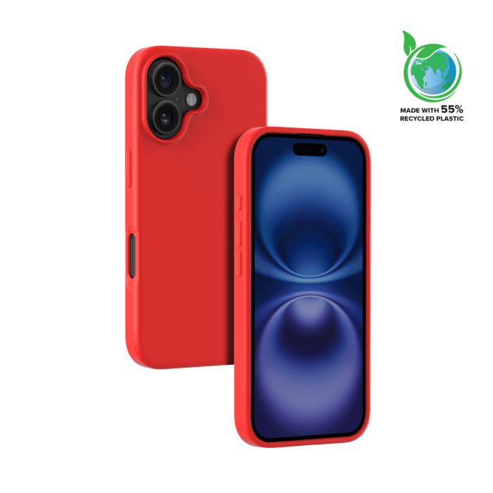 Coque antichoc en gel de silicone doux pour 55% de plastique recycl&eacute; Apple iPhone 16, Rouge Ardent