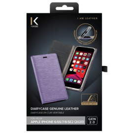 Diarycase 2.0 Coque clapet en cuir véritable avec support aimanté pour Apple iPhone 6/6s/7/8/SE 2020, Violet Lilas