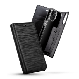 Diarycase 2.0 Coque clapet en cuir v&eacute;ritable avec support aimant&eacute; pour Apple iPhone 14, Minuit Noir