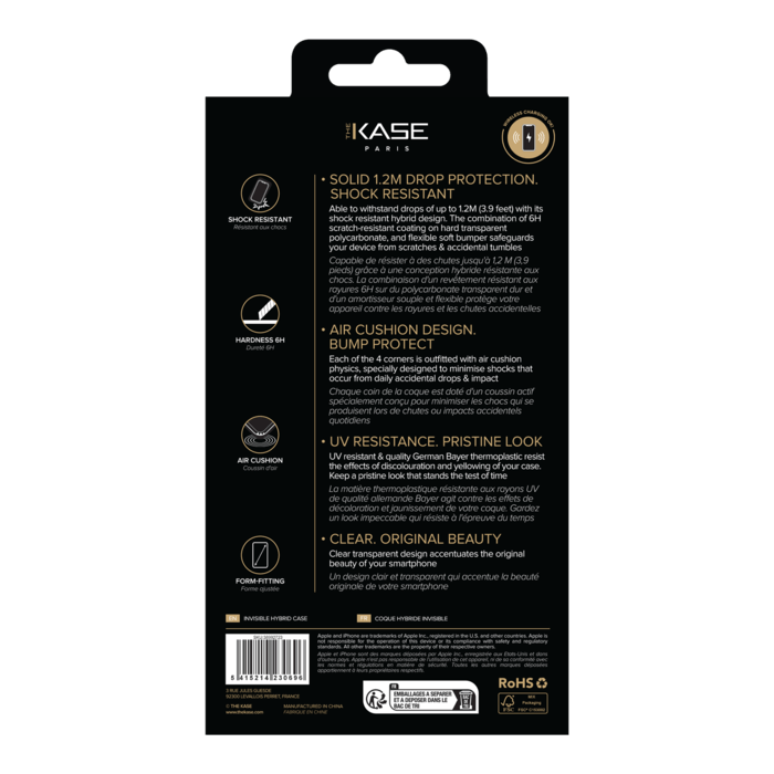 Coque hybride invisible pour Apple iPhone 14 Pro Max, Transparente