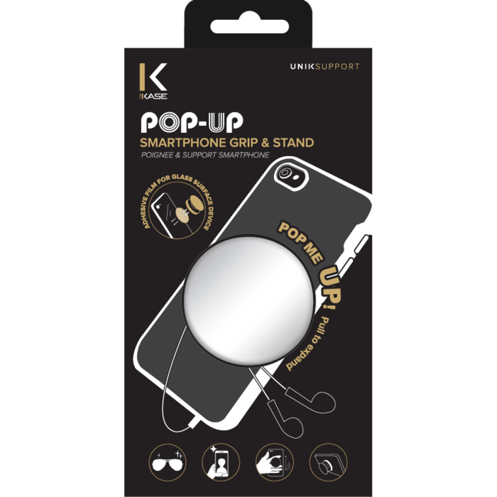 POP-UP poign&eacute;e & support smartphone, Argent Chrom&eacute;