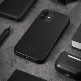 Coque magn&eacute;tique en cuir v&eacute;ritable artisanal pour Apple iPhone 12 mini, Minuit Noir