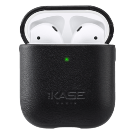 Coque Apple AirPods artisanale en cuir véritable, Noir Satin