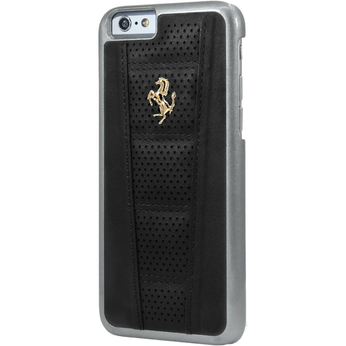 Ferrari Perforated Coque cuir veritable pour Apple iPhone 6/6s, Noir, Cheval doré