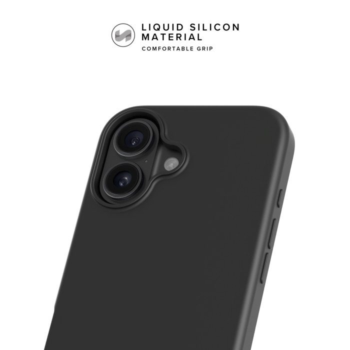 Coque antichoc en gel de silicone doux pour 55% de plastique recycl&eacute; Apple iPhone 16 Plus, Noir satin