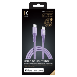 C&acirc;ble USB-C vers Lightning certifi&eacute; MFi Apple m&eacute;tallis&eacute; tress&eacute; Charge/sync (1M), Violet Lilas