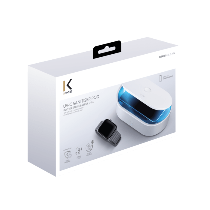 Boîtier stérilisateur UV-C avec chargement sans-fil rapide (7.5 W/10 W), Blanc