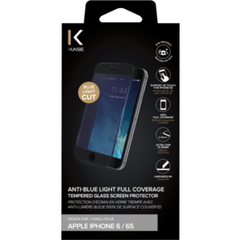 Protection d'écran en verre trempé avec anti-lumière bleue (100% de surface couverte) pour iPhone 6/6s, Noir