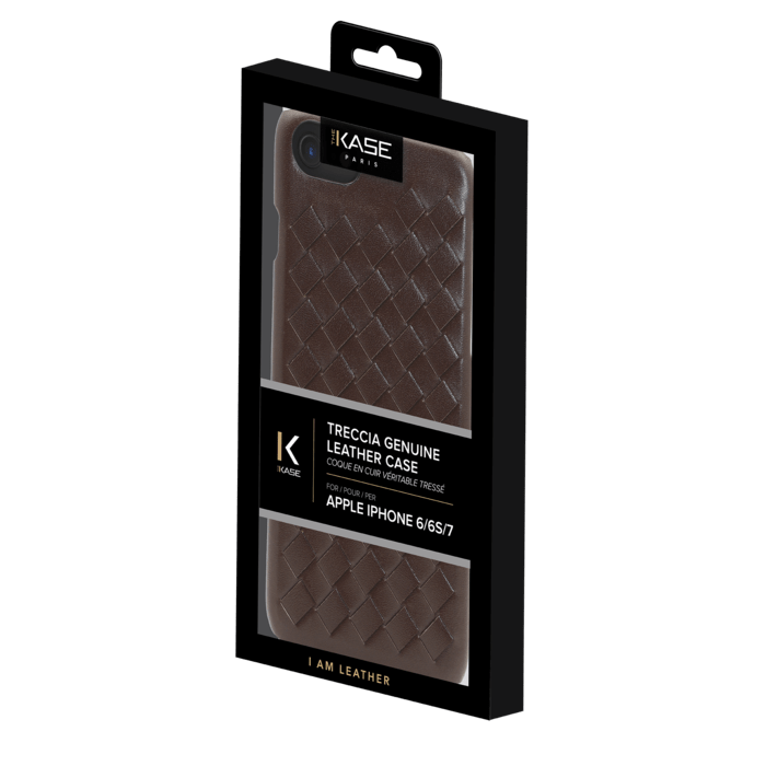 Coque en cuir v&eacute;ritable Treccia pour Apple iPhone 6/6s/7/8/SE 2020, Marron
