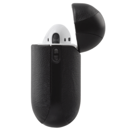 Coque Apple AirPods artisanale en cuir véritable, Noir Satin