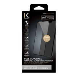 Protection d'écran en verre trempé (100% de surface couverte) pour Apple iPhone 13/ 13 Pro/ 14, Noir