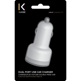 Chargeur de voiture double prise USB, Blanc