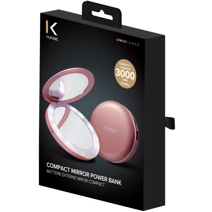Batterie externe miroir compact 3000mAh, Or Rose