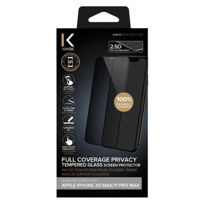 Full Coverage Privacy Tempered Glass Screen Protector for Apple iPhone XS Max/11 Pro Max, Black