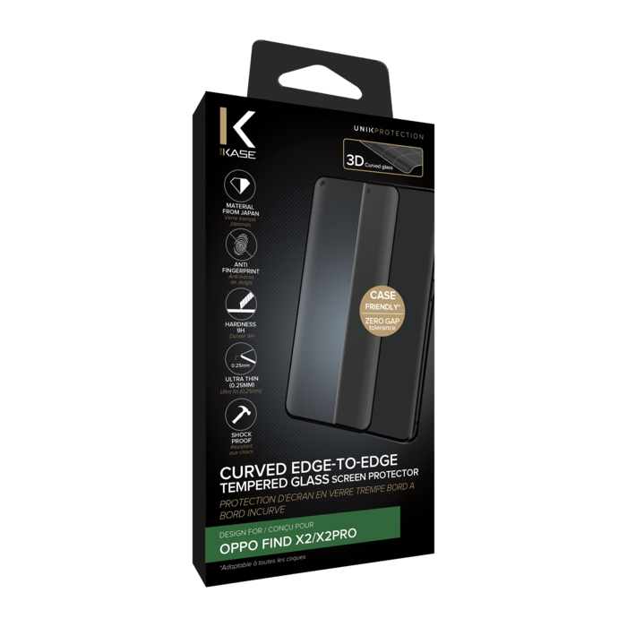 Protection d'&eacute;cran en verre tremp&eacute; Bord &agrave; Bord Incurv&eacute; pour OPPO Find X2/X2 Pro, Noir