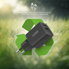 Chargeur Mural Double Port Supreme Power GaN Fabriqu&eacute; Avec du 100% Plastique Recycl&eacute; - 33 W (PPS), Noir