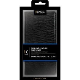 Diarycase Coque clapet en cuir v&eacute;ritable avec support aimant&eacute; pour Samsung Galaxy S7 Edge, Noir L&eacute;zard