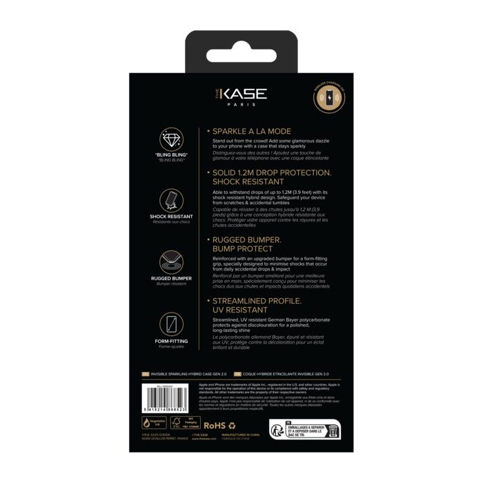 Coque hybride &eacute;tincelante invisible GEN 2.0 pour Apple iPhone 15, Transparente