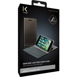Diarycase Coque clapet en cuir v&eacute;ritable avec support aimant&eacute; pour Apple iPhone 7/8/SE 2020/SE 2022, Brun dor&eacute; L&eacute;zard
