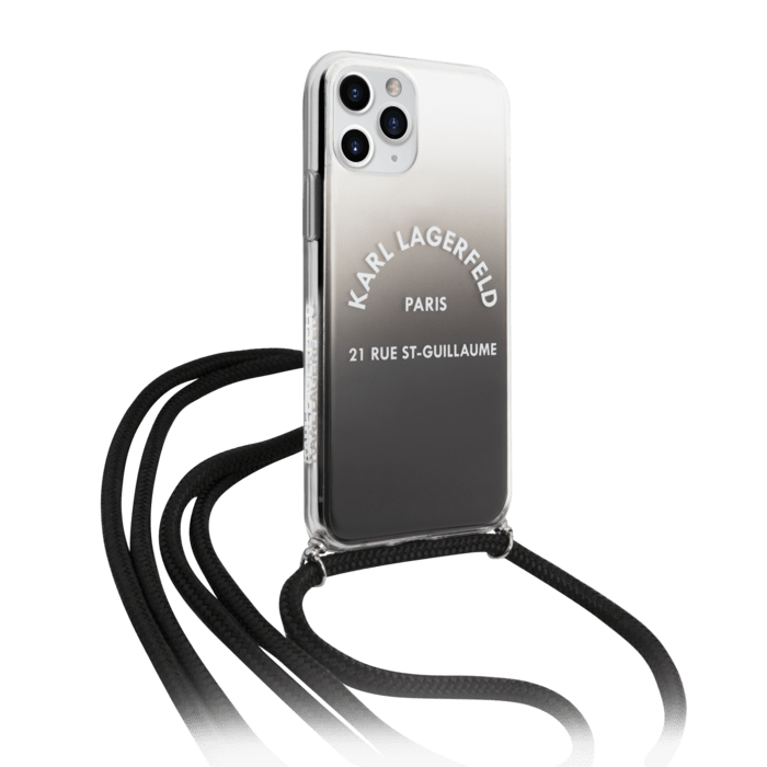 Coque Karl Lagerfeld hybride couleurs dégradées cordon bandoulière pour Apple iPhone 11 Pro, Noir