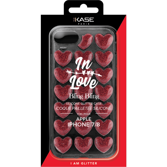 Coque Bling Bling In Love pailletée pour Apple iPhone 7/8/SE 2020, Rouge