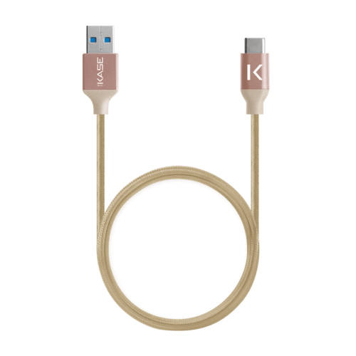 Case C&acirc;ble USB 3.2 Gen 2 charge rapide USB-C vers USB-A m&eacute;tallis&eacute; tress&eacute; Charge/sync (1M), Or