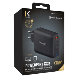 Universal PowerPort Ultra Speed+ Quick Charge 65W USB EU Wall Charger (QC 4+/Power Delivery), Black