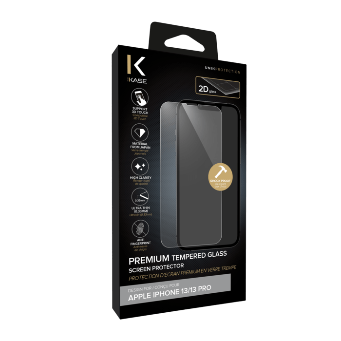 Protection d'écran premium en verre trempé pour Apple iPhone 13/13 Pro, Transparent