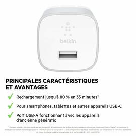 Chargeur secteur BOOST&uarr;UP&trade; Quick Charge&trade; 3.0 de Qualcomm&reg; avec c&acirc;ble USB-C&trade;