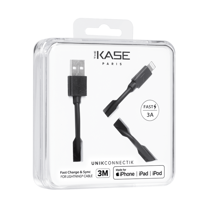 C&acirc;ble Lightning certifi&eacute; MFi Apple Charge Speed 3A charge/ sync (3M), Noir de jais