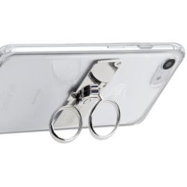 Double Anneaux Accroche & Support Smartphone, Barre M&eacute;tallique Argent&eacute;e