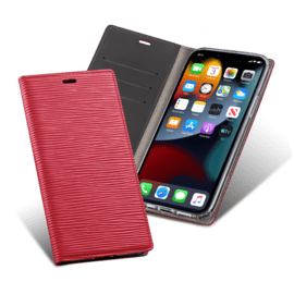 Diarycase 2.0 Genuine Leather flip case with magnetic stand for Apple iPhone 13 Pro Max, Maroon Red