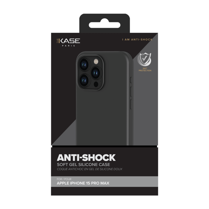 Coque antichoc en gel de silicone doux pour Apple iPhone 15 Pro Max, Noir satin