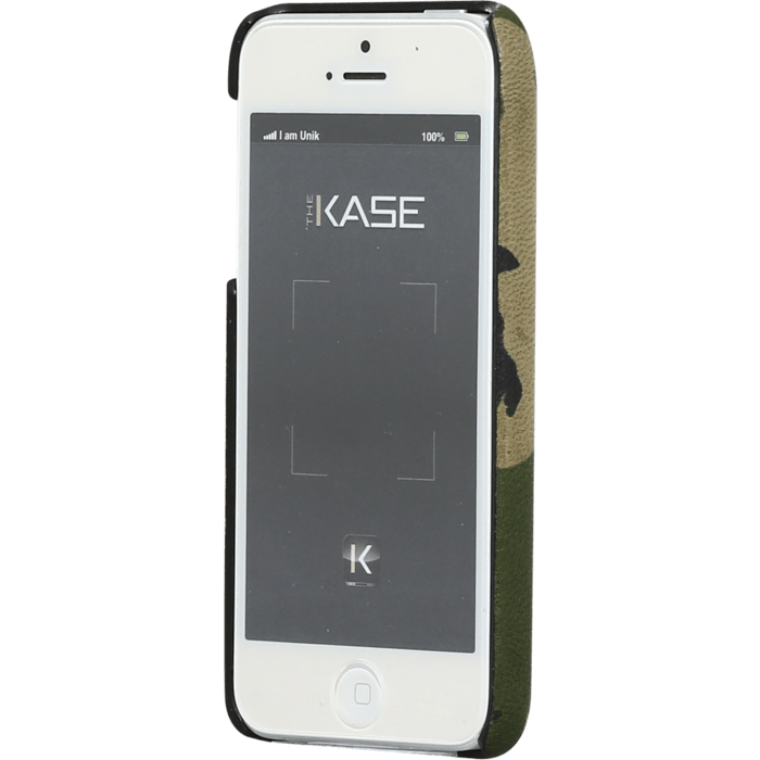Coque pour Apple iPhone 5/5s/5SE, cuir chèvre véritable et imprimé camouflage, Natural
