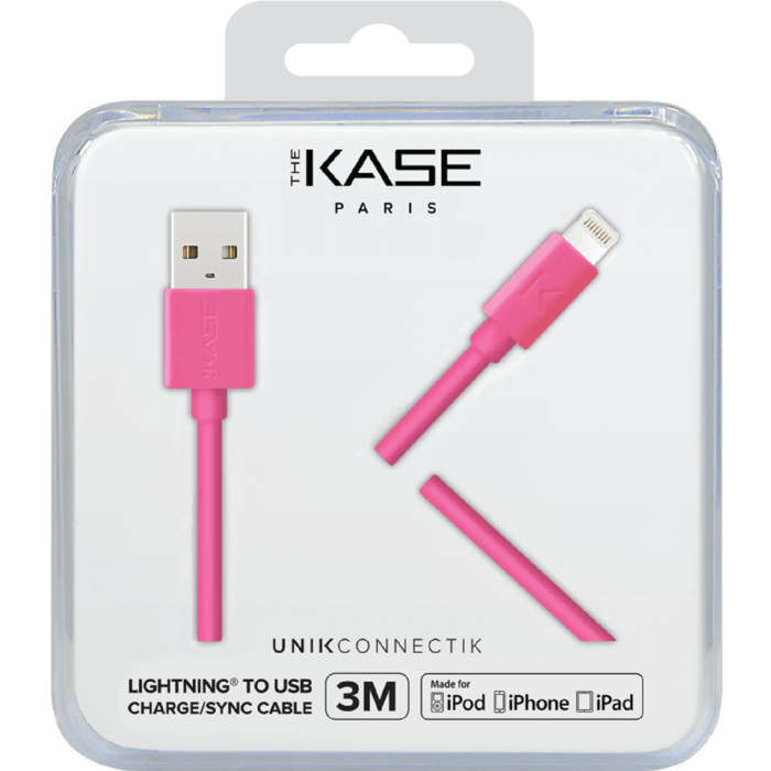 C&acirc;ble Lightning certifi&eacute; MFi Apple Charge/Sync (3M), Pink Bonbon