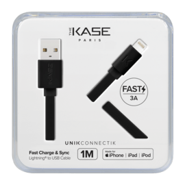 C&acirc;ble Lightning certifi&eacute; MFi Apple Charge Speed 3A charge/ sync (1M), Noir de jais