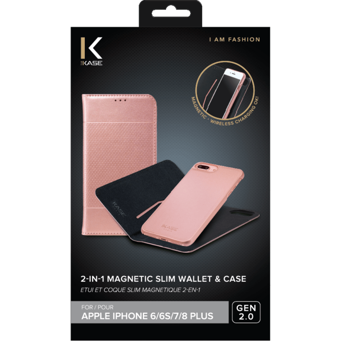 2-in-1 GEN 2.0 Magnetic Slim Wallet & Case for Apple iPhone 6 Plus/6S Plus/7 Plus/8 Plus, Rose Gold