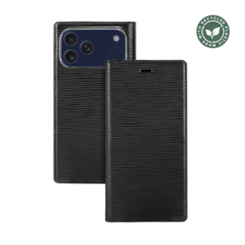 Diarycase 2.0 Coque clapet en cuir v&eacute;ritable avec support aimant&eacute; et fabriqu&eacute; avec un &eacute;tui en plastique recycl&eacute; pour Apple iPhone 17 Pro, Noir Minuit