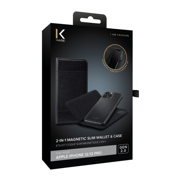 &Eacute;tui et Coque slim magn&eacute;tique 2-en-1 GEN 2.0 pour Apple iPhone 12/12 Pro, Noir